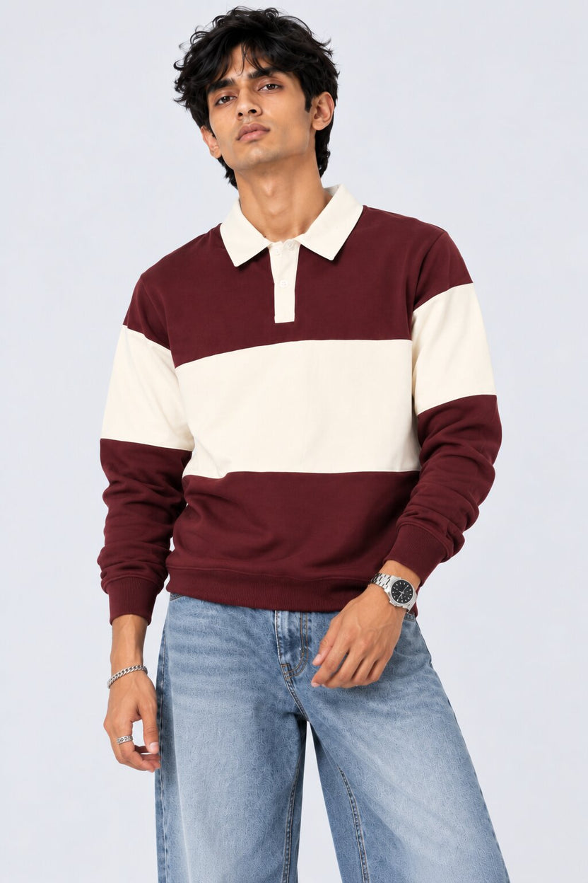 Mens Maroon Cotton Blend Regular Fit Sweatshirt - Image 2
