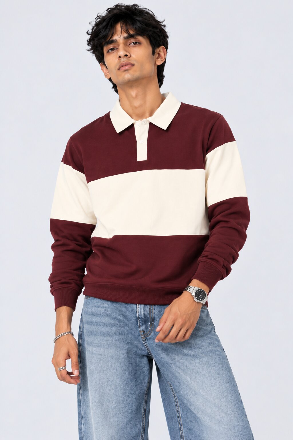 Mens Maroon Cotton Blend Regular Fit Sweatshirt - Image 2