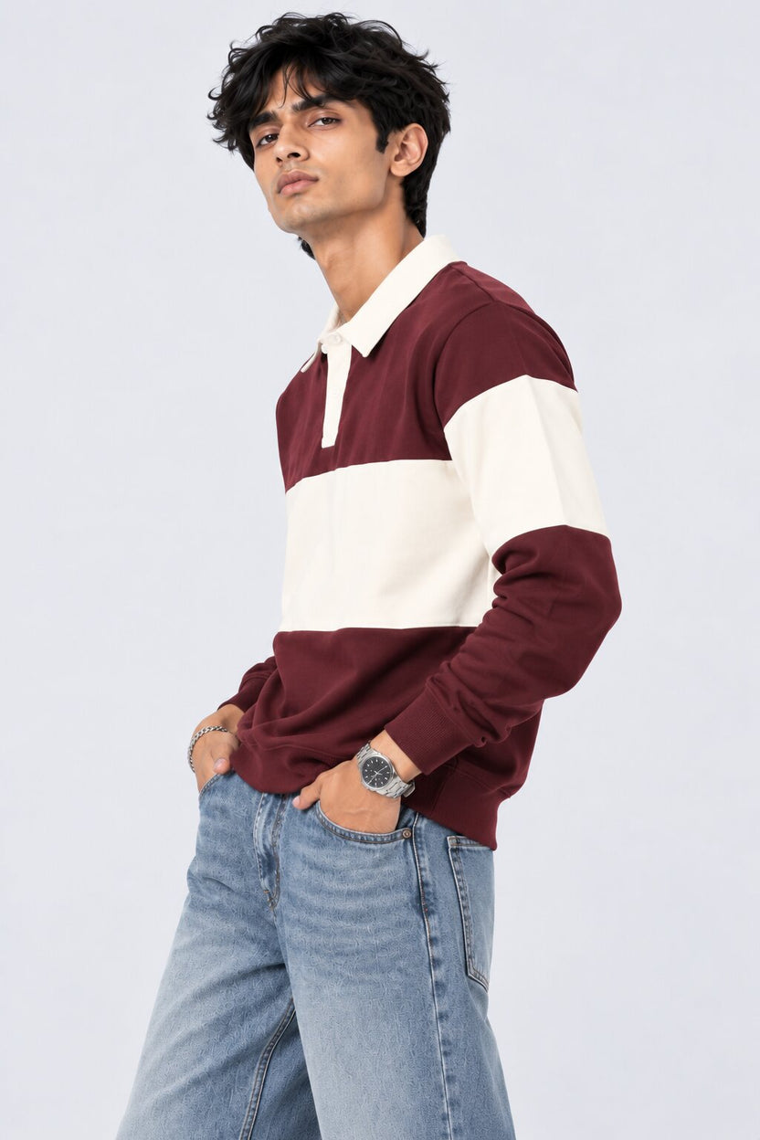Mens Maroon Cotton Blend Regular Fit Sweatshirt - Image 4