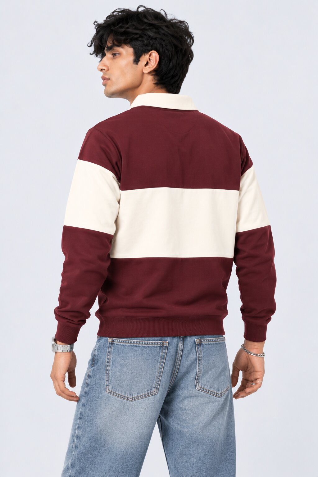 Mens Maroon Cotton Blend Regular Fit Sweatshirt - Image 5