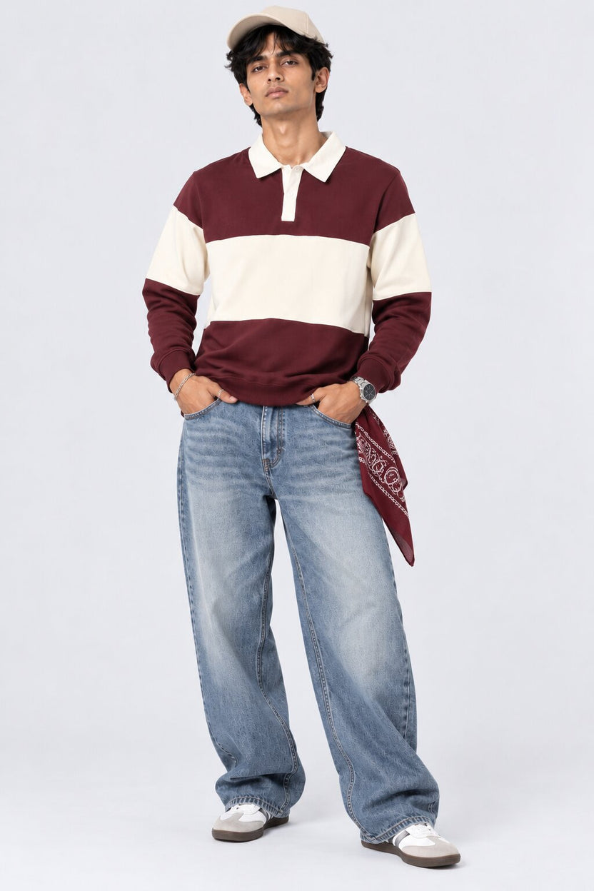 Mens Maroon Cotton Blend Regular Fit Sweatshirt - Image 6