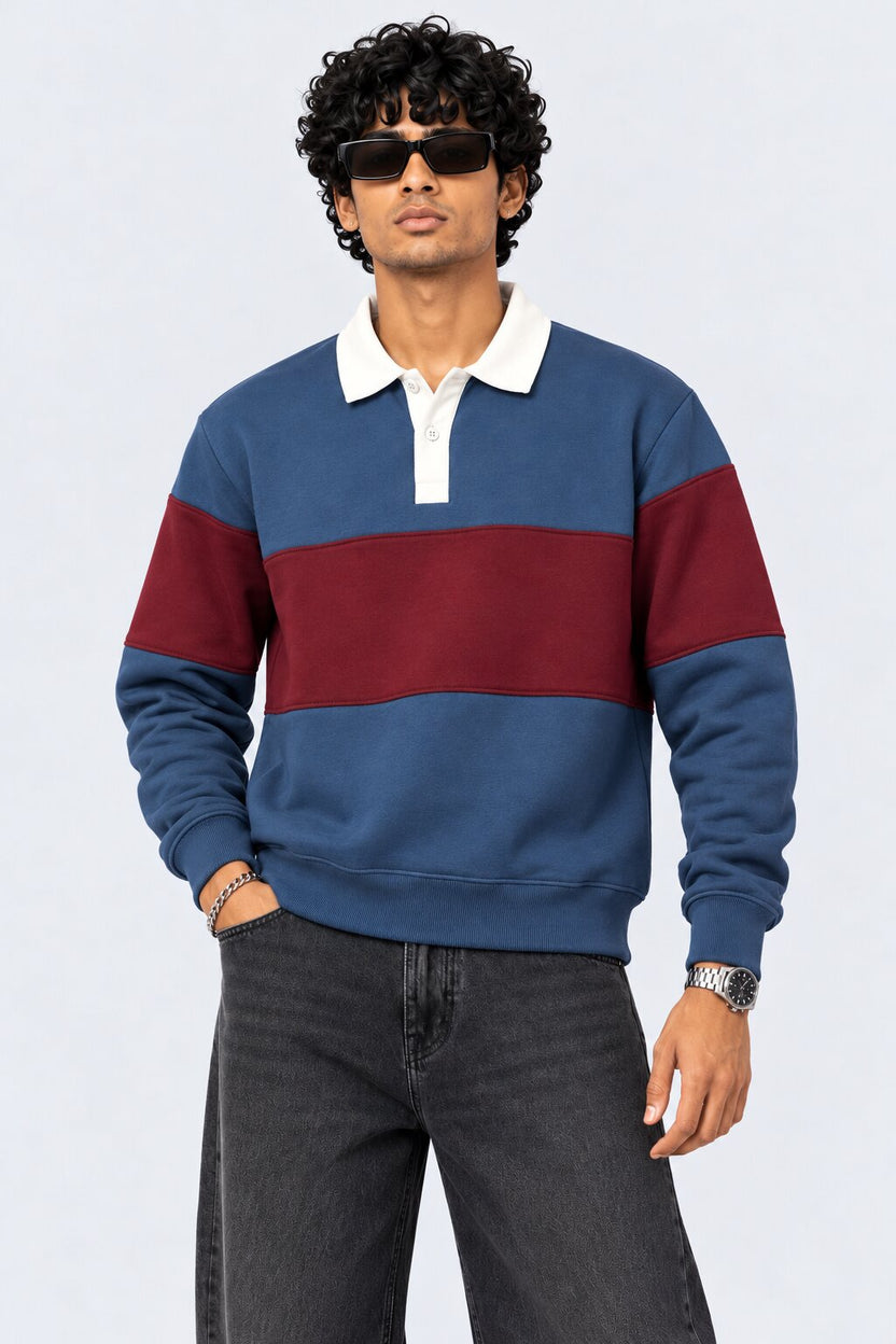 Mens Navy Cotton Blend Regular Fit Sweatshirt - Image 1
