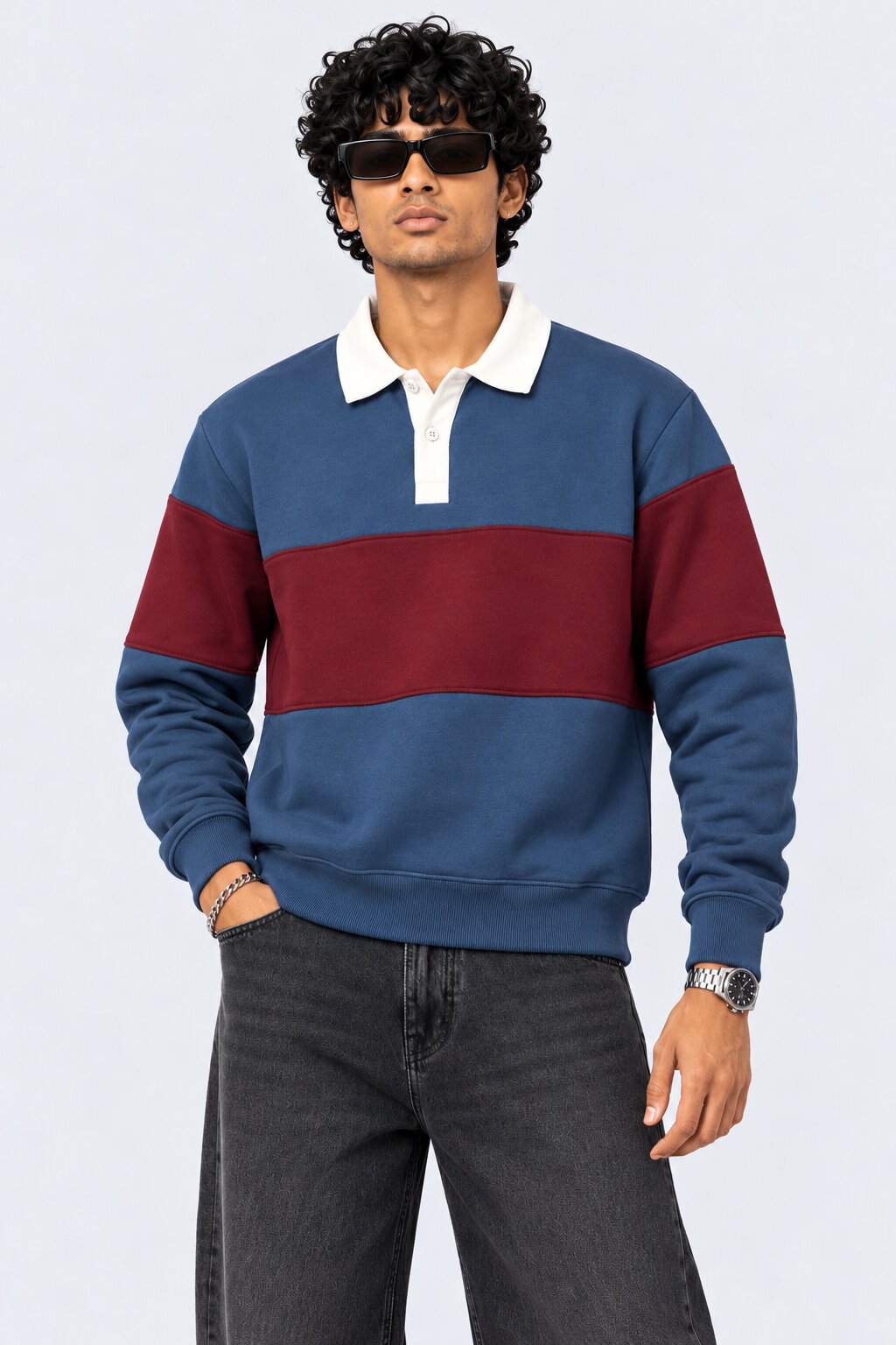 Mens Navy Cotton Blend Regular Fit Sweatshirt - Image 1