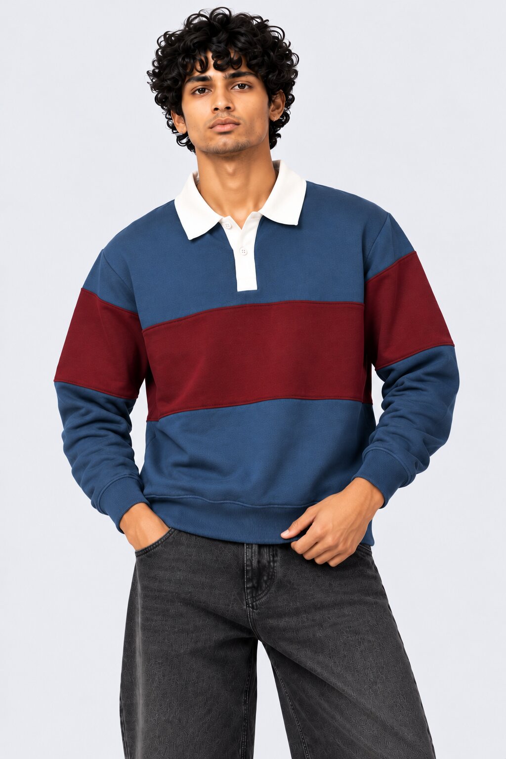 Mens Navy Cotton Blend Regular Fit Sweatshirt - Image 2