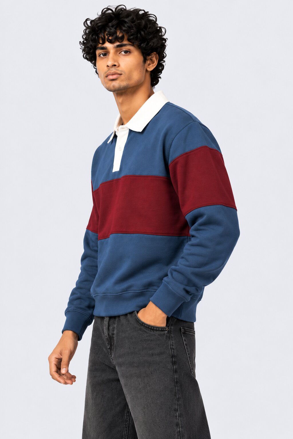 Mens Navy Cotton Blend Regular Fit Sweatshirt - Image 4
