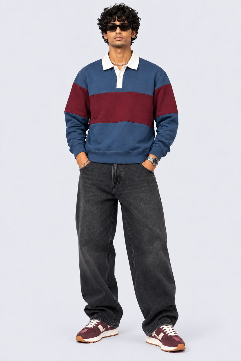 Mens Navy Cotton Blend Regular Fit Sweatshirt - Image 6