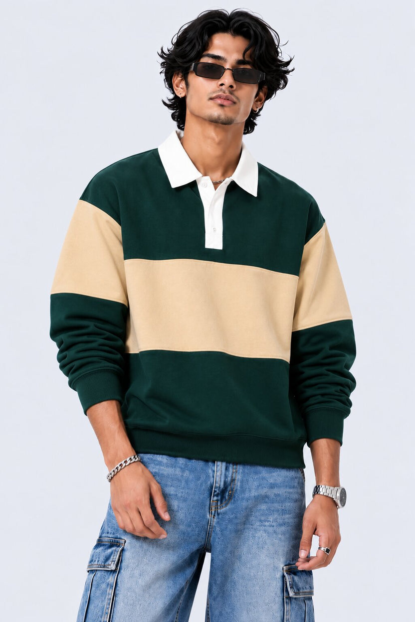 Mens Dark Green Cotton Blend Regular Fit Sweatshirt - Image 1