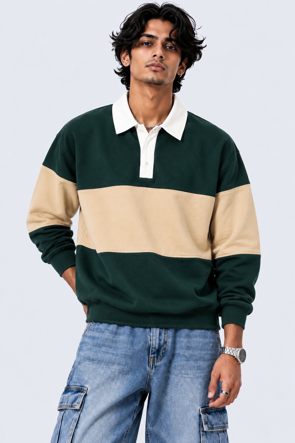 Mens Dark Green Cotton Blend Regular Fit Sweatshirt - Image 2