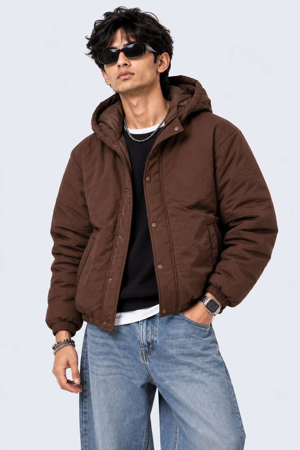 Mens Brown Wear Regular Fit Hooded Jacket - Image 1