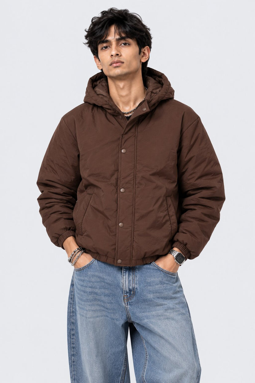 Mens Brown Wear Regular Fit Hooded Jacket - Image 2