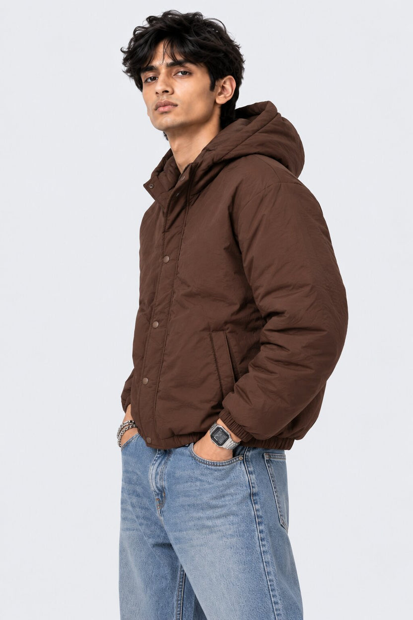 Mens Brown Wear Regular Fit Hooded Jacket - Image 4