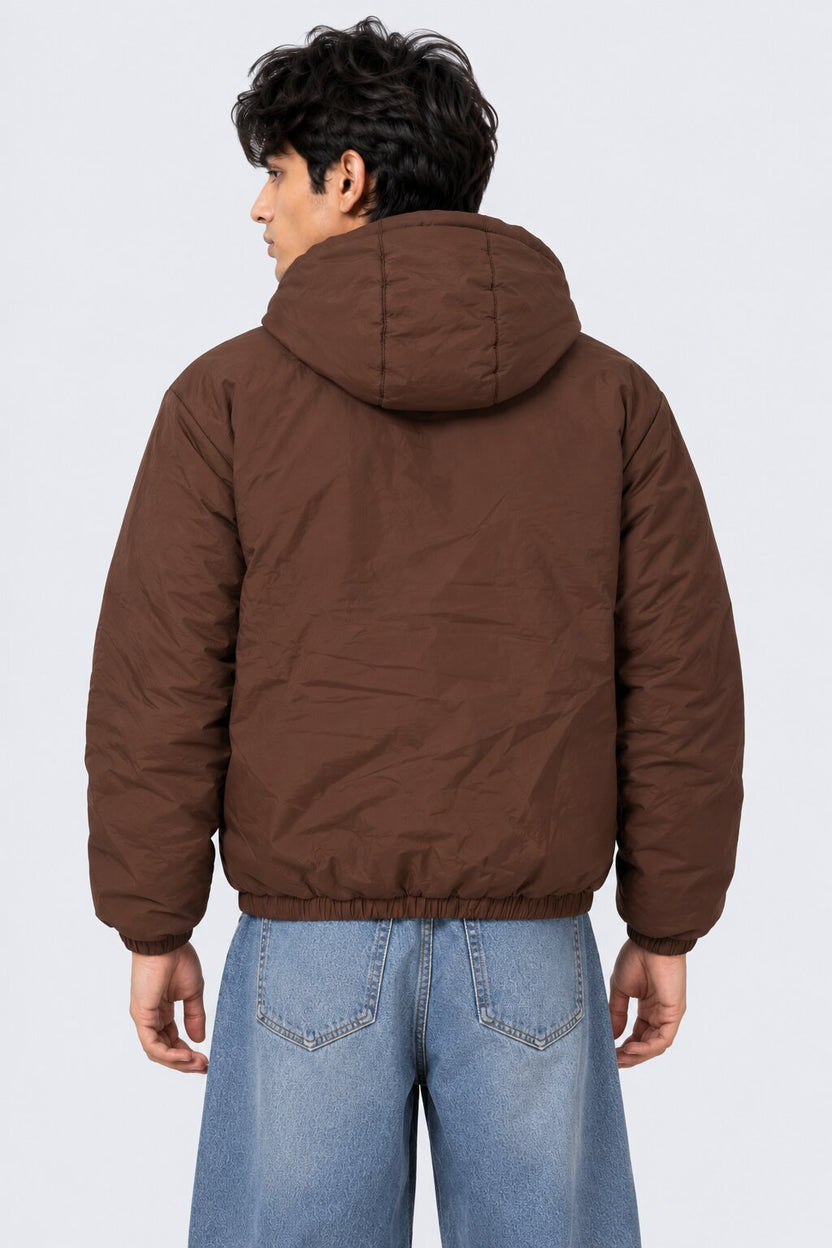 Mens Brown Wear Regular Fit Hooded Jacket - Image 5