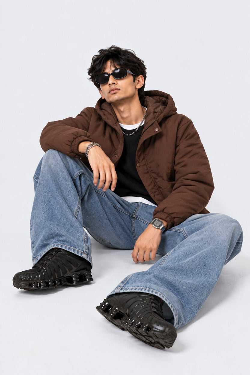 Mens Brown Wear Regular Fit Hooded Jacket - Image 6