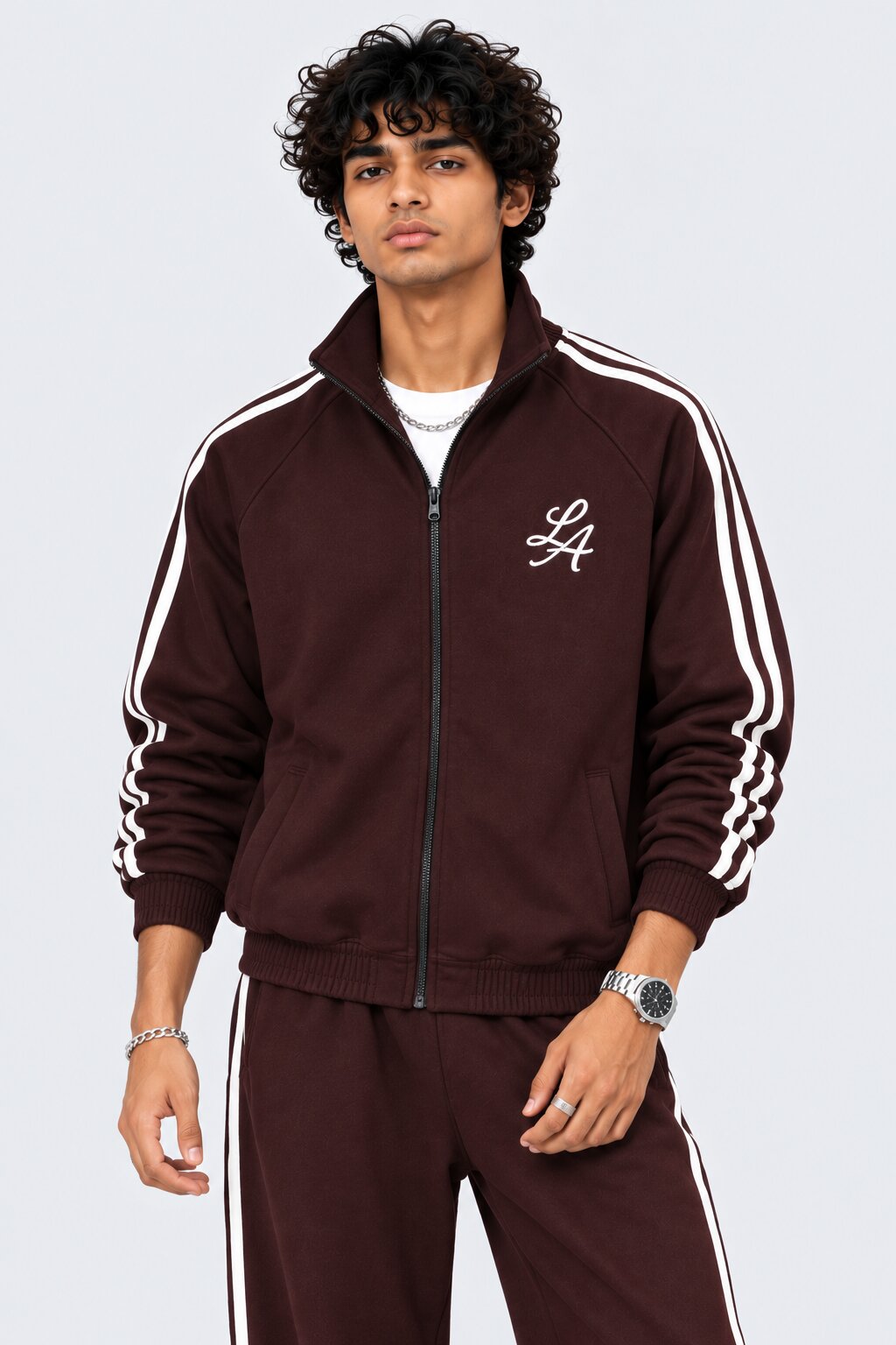 Mens Maroon Raglan Sleeves Regular Fit Jacket - Image 2