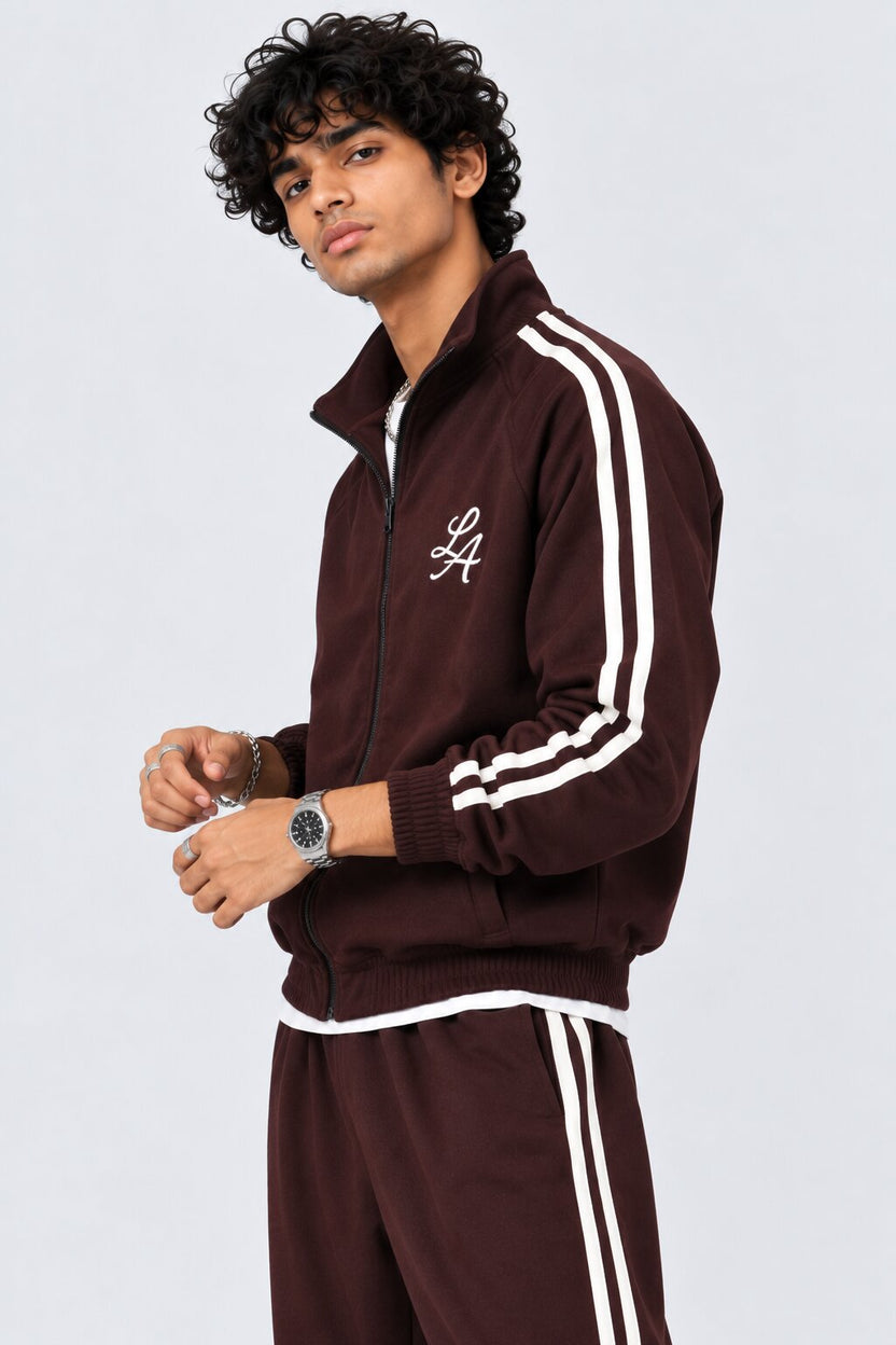 Mens Maroon Raglan Sleeves Regular Fit Jacket - Image 4