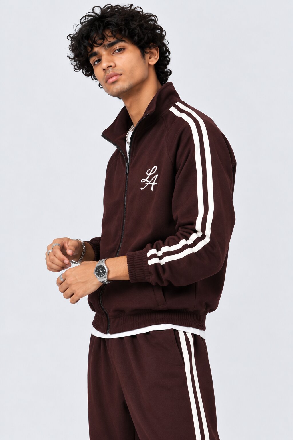 Mens Maroon Raglan Sleeves Regular Fit Jacket - Image 4