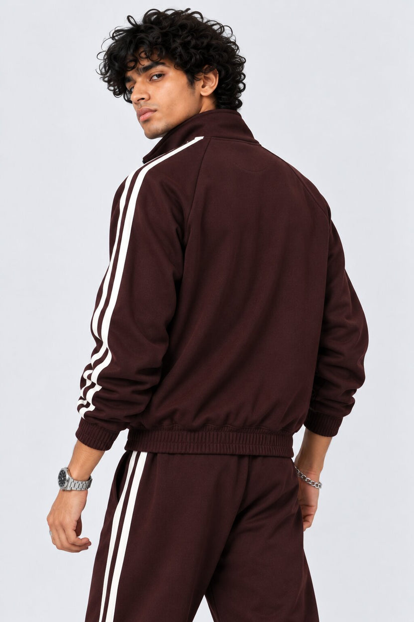 Mens Maroon Raglan Sleeves Regular Fit Jacket - Image 5