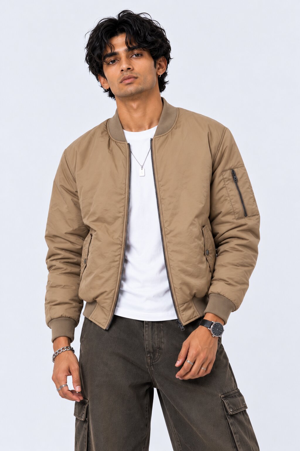 Mens Brown Nylon Blend Regular Fit Jacket - Image 1
