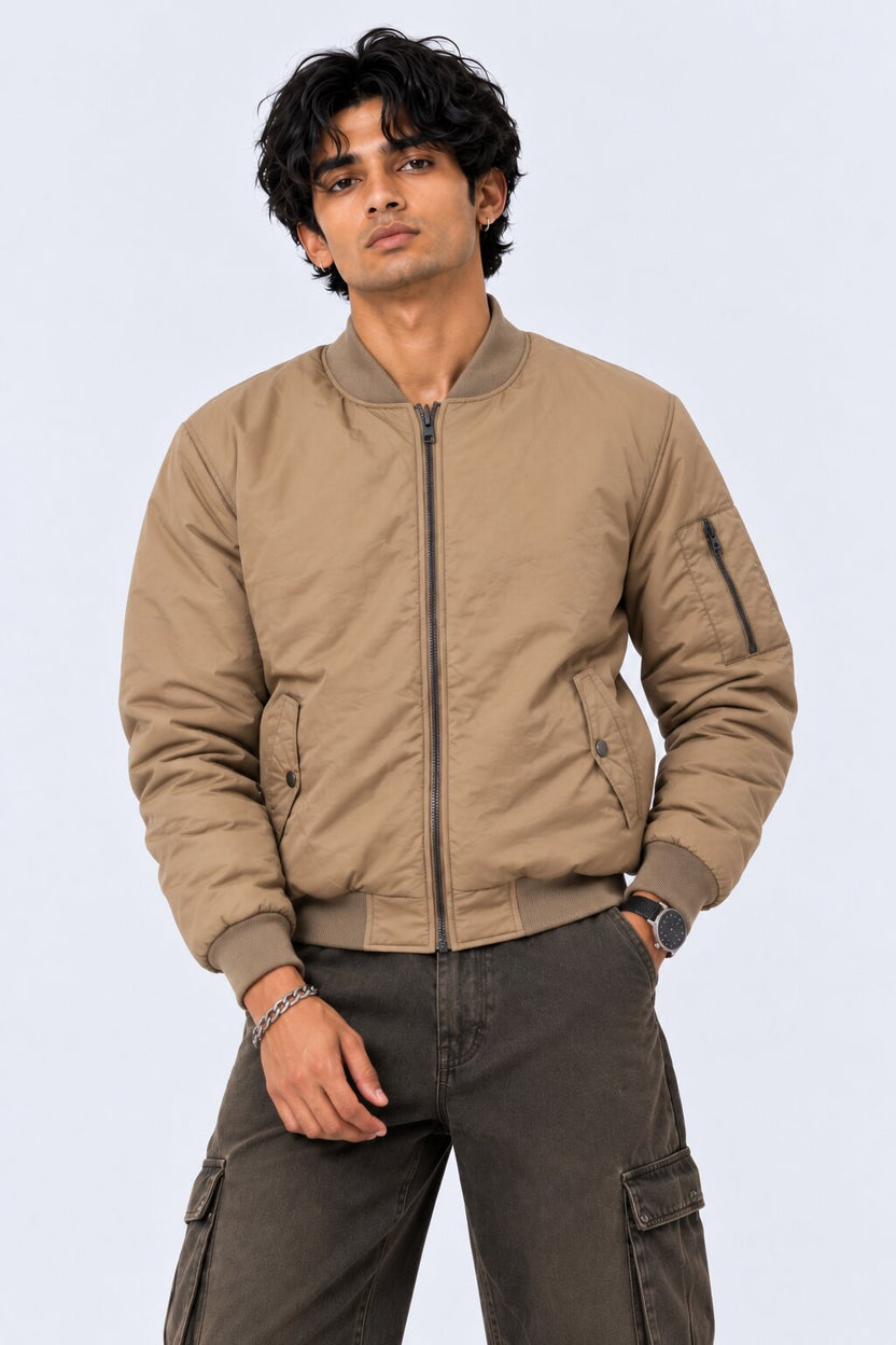 Mens Brown Nylon Blend Regular Fit Jacket - Image 2
