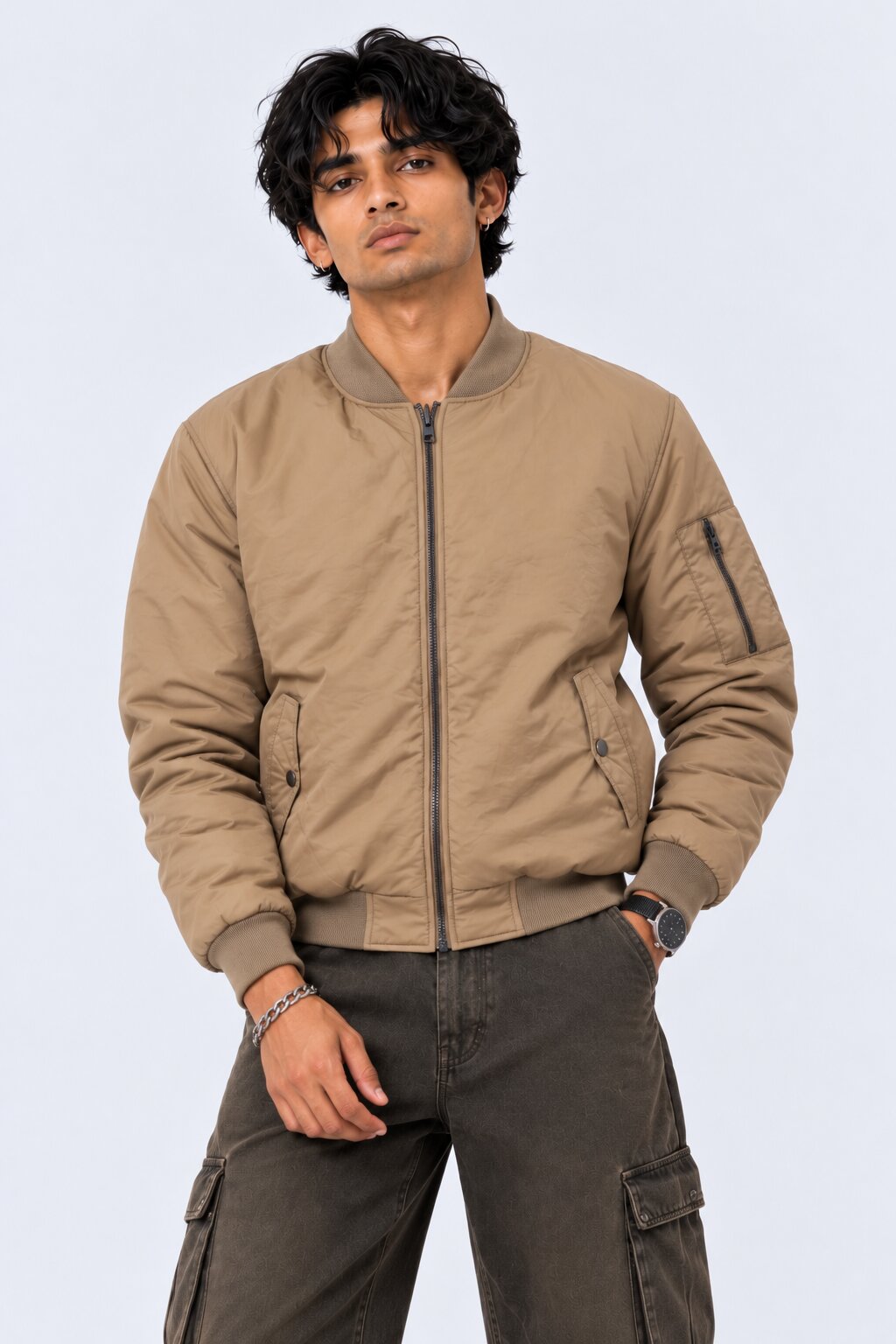 Mens Brown Nylon Blend Regular Fit Jacket - Image 2