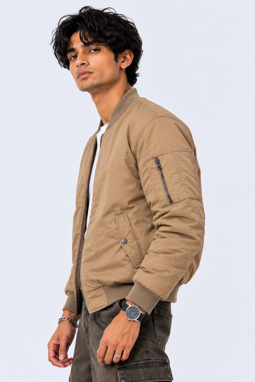 Mens Brown Nylon Blend Regular Fit Jacket - Image 4