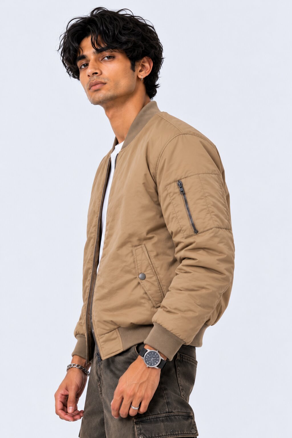 Mens Brown Nylon Blend Regular Fit Jacket - Image 4