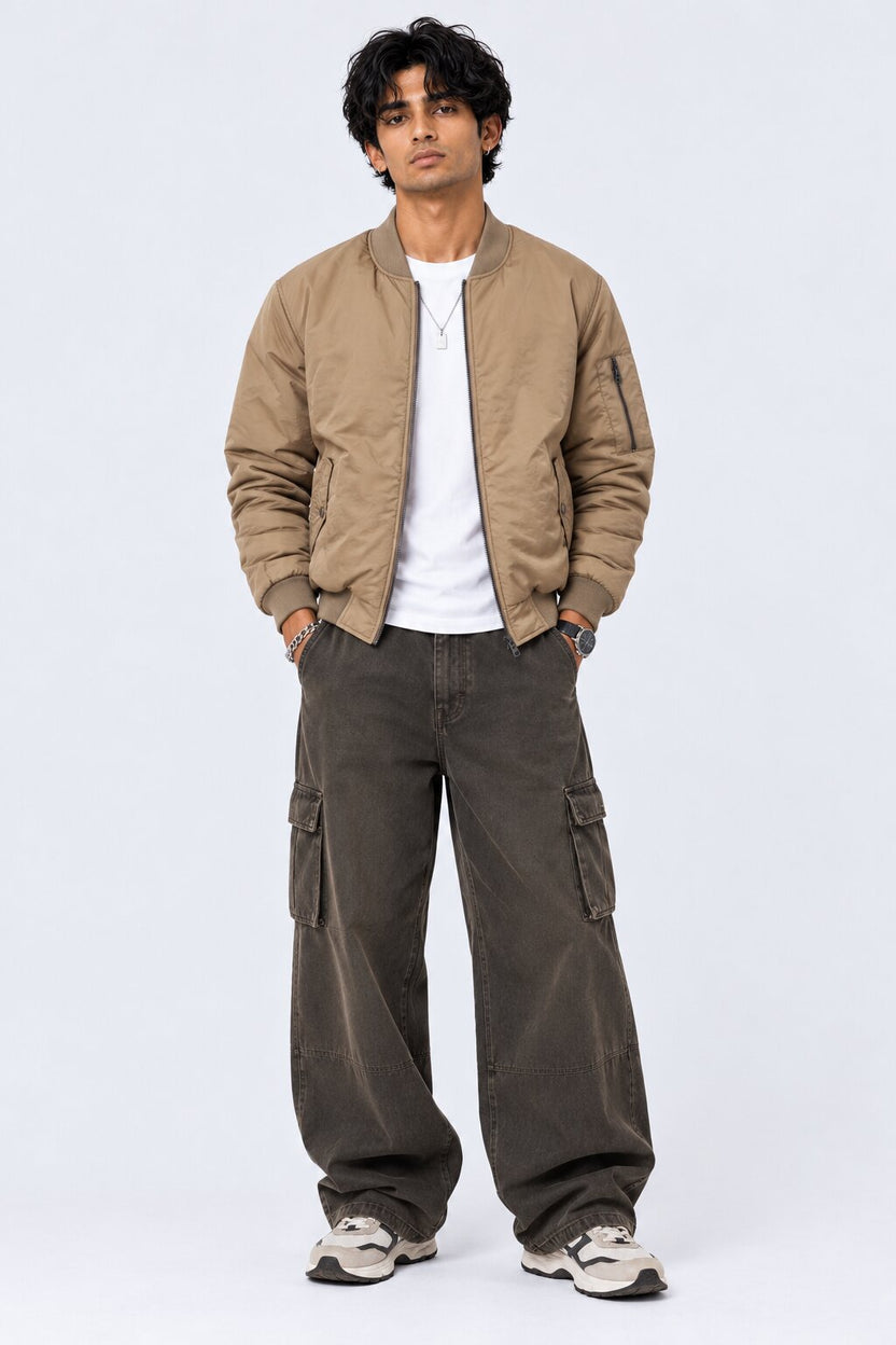 Mens Brown Nylon Blend Regular Fit Jacket - Image 6