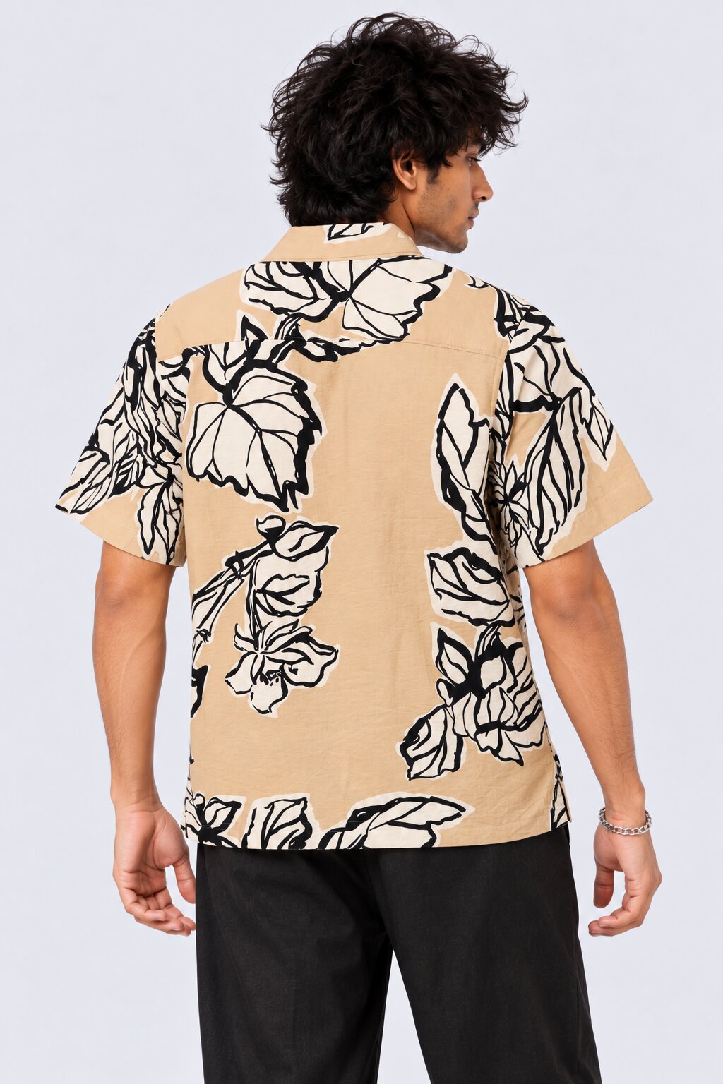 Mens Beige Tropical Printed Shirt - Image 5