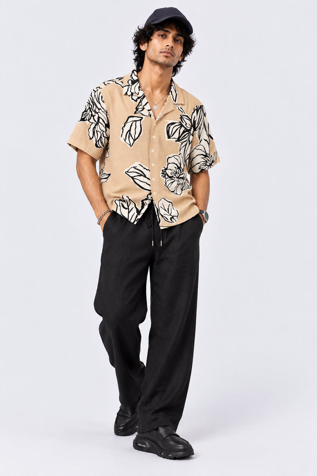 Mens Beige Tropical Printed Shirt - Image 6