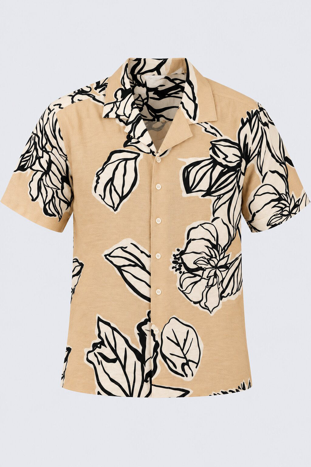 Mens Beige Tropical Printed Shirt - Image 7
