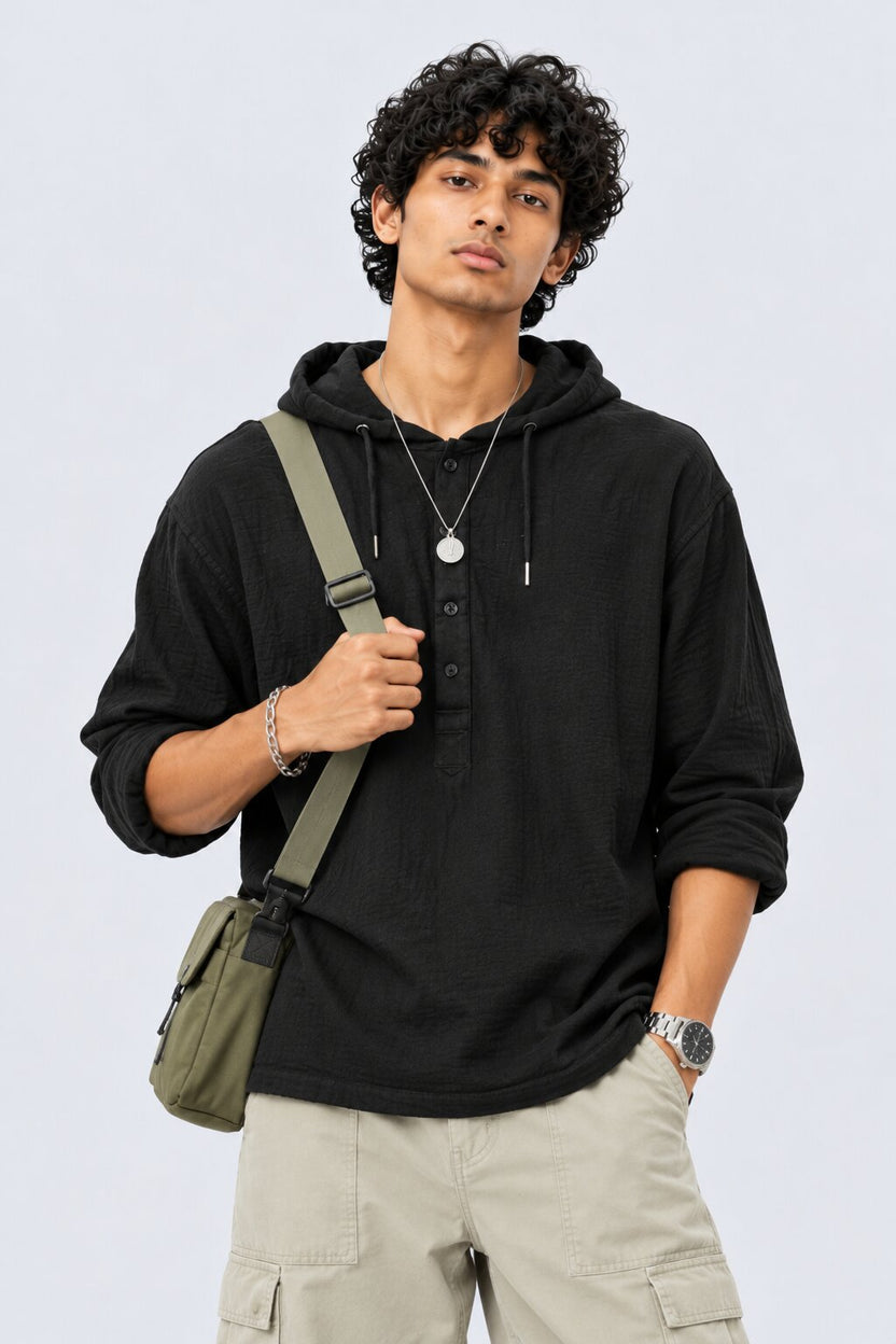 Mens Black Cotton Regular Fit Sweatshirt - Image 1