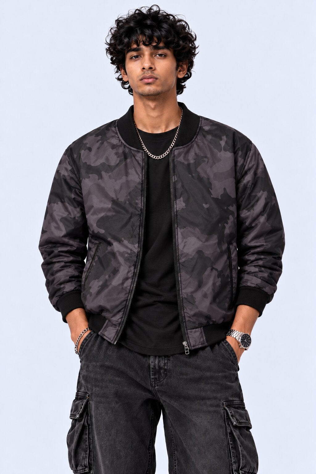 Mens Charcoal Camouflage Regular Fit Jacket - Image 2