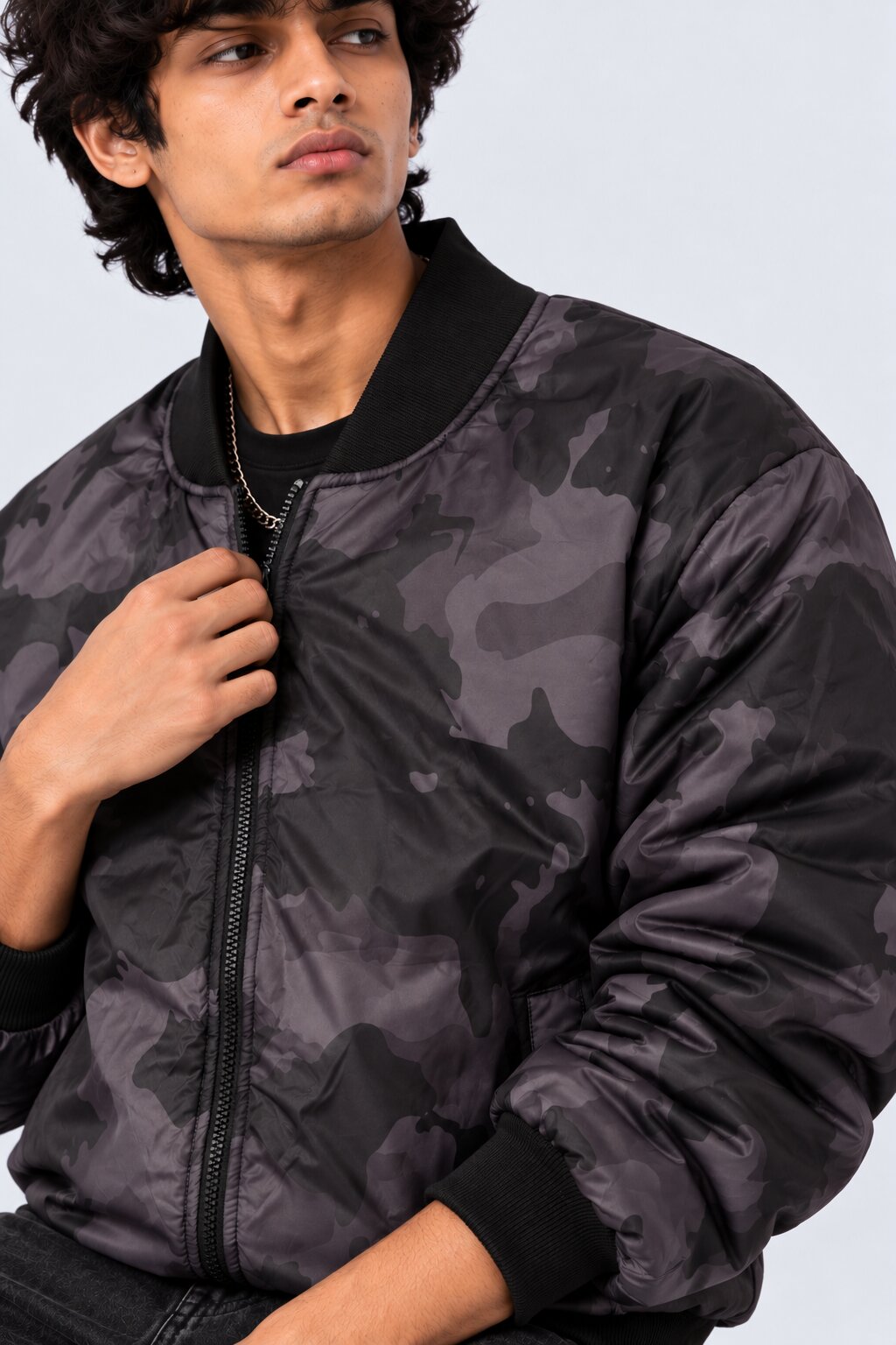 Mens Charcoal Camouflage Regular Fit Jacket - Image 3
