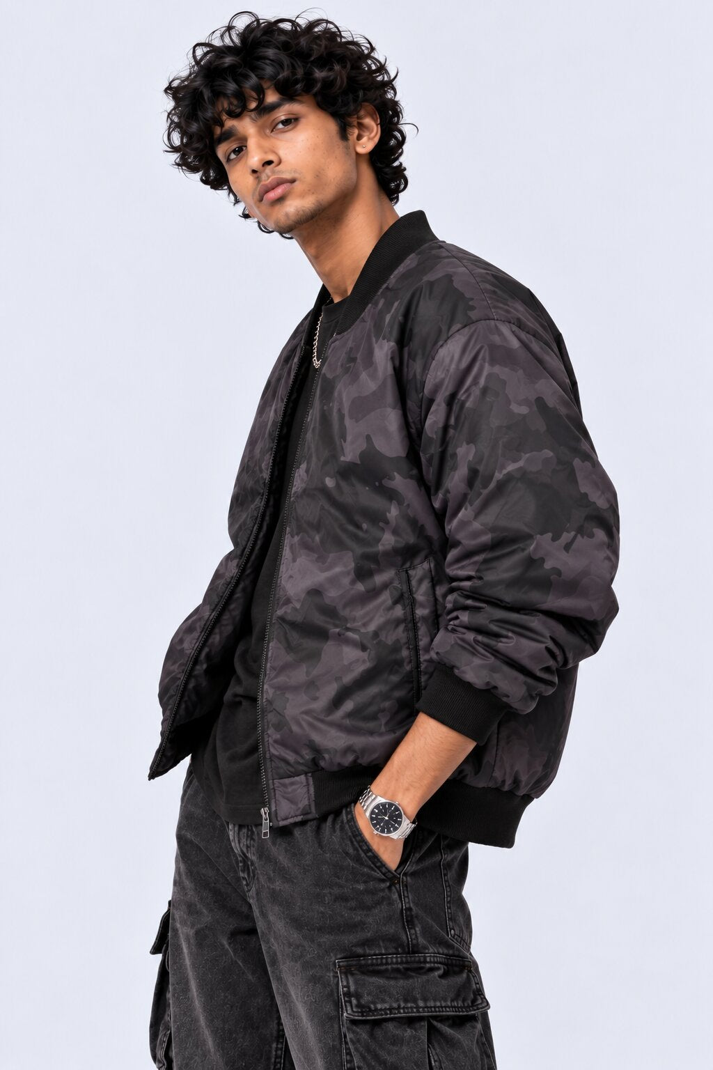 Mens Charcoal Camouflage Regular Fit Jacket - Image 4