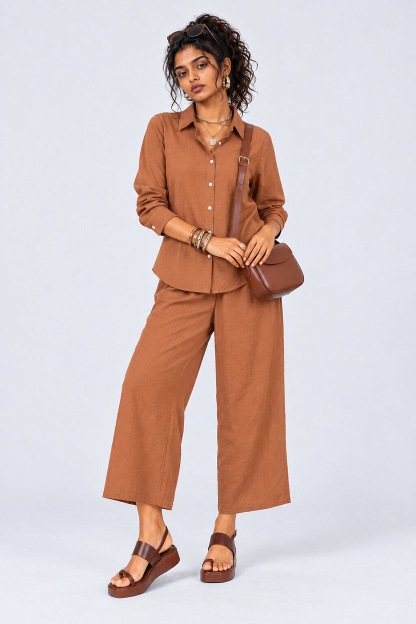 Womens Rust Solid 2 Pcs Co-Ord Set - Image 1