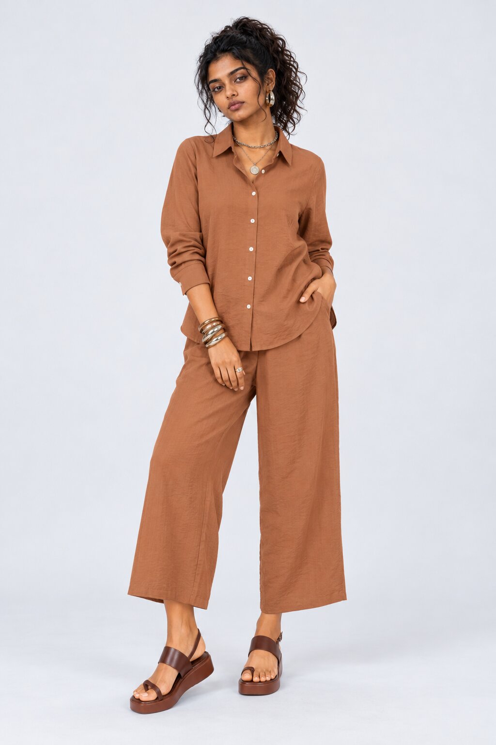Womens Rust Solid 2 Pcs Co-Ord Set - Image 2