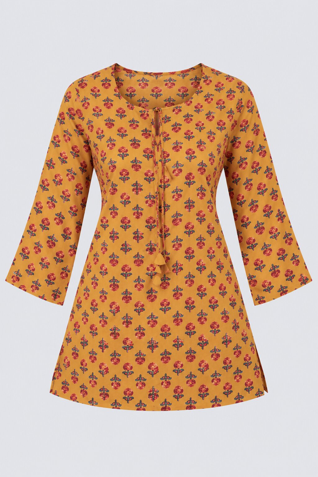 Womens Yellow Floral Printed Tie-Up Tunic - Image 7