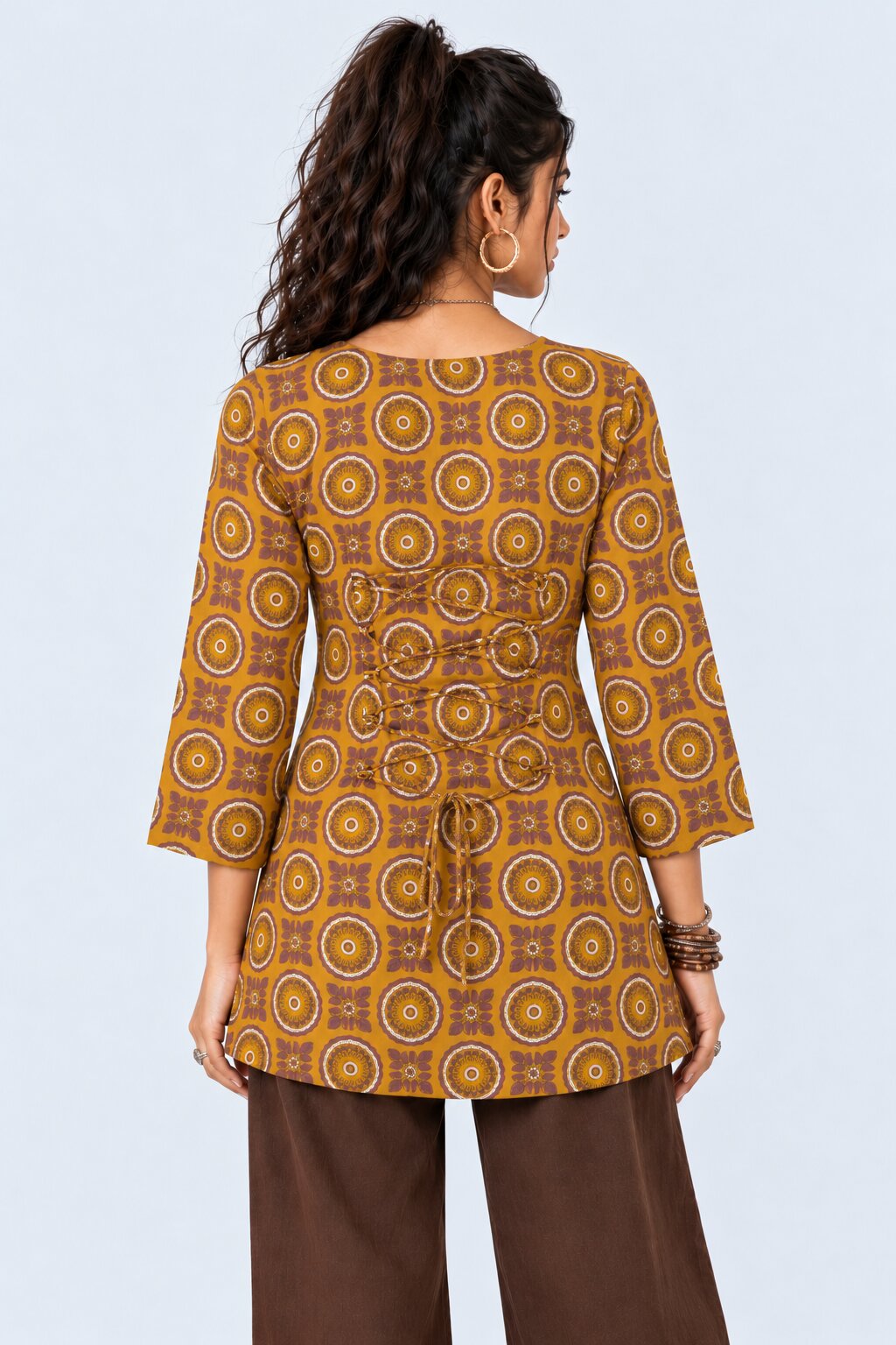 Womens Yellow Geometric Printed Tie-Up Tunic - Image 5