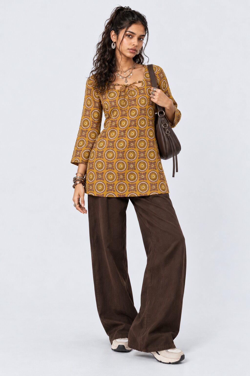 Womens Yellow Geometric Printed Tie-Up Tunic - Image 6
