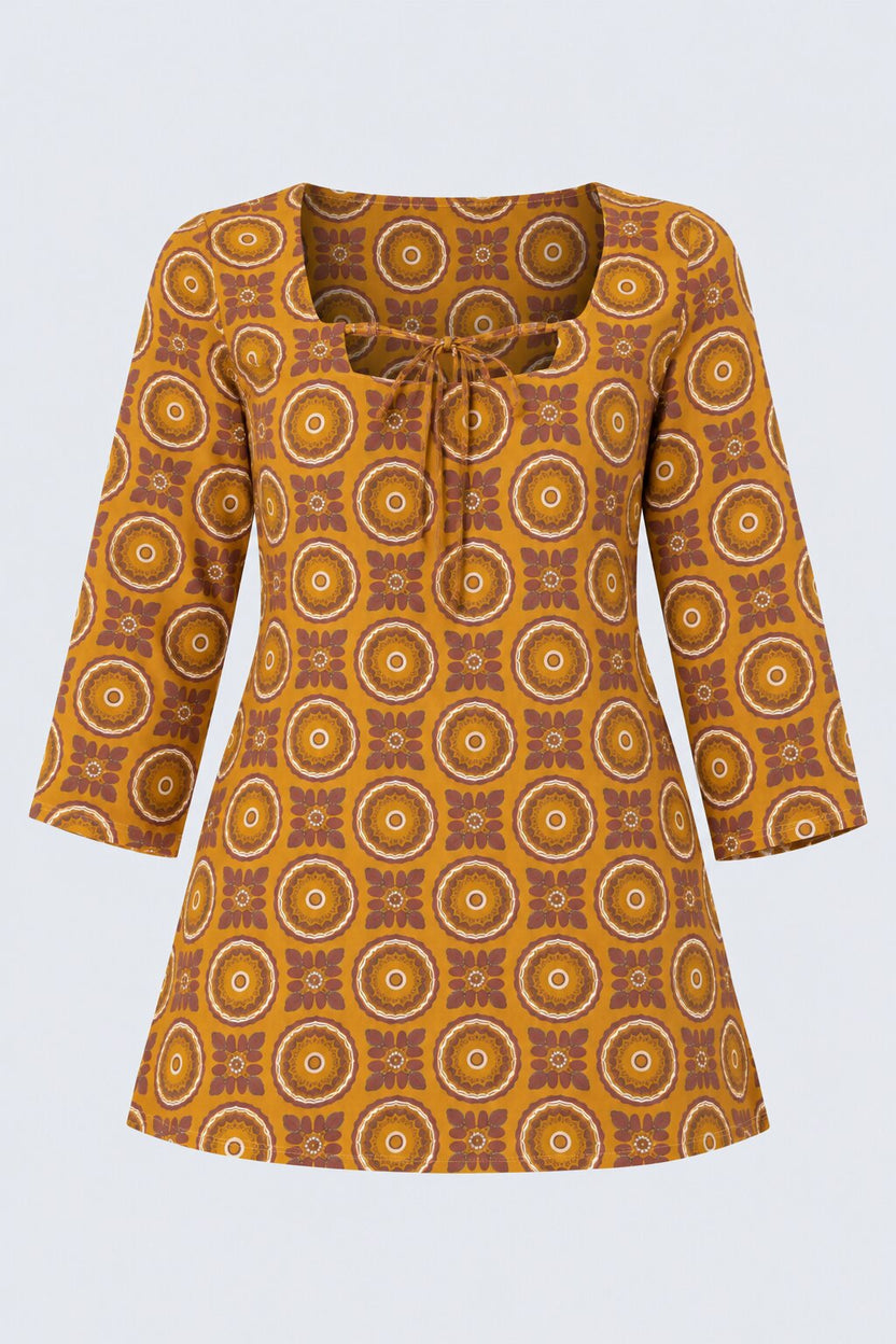 Womens Yellow Geometric Printed Tie-Up Tunic - Image 7