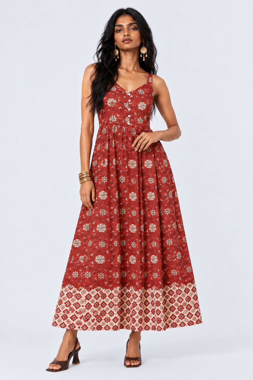 Women Rust Floral Printed Maxi Dress - Image 2