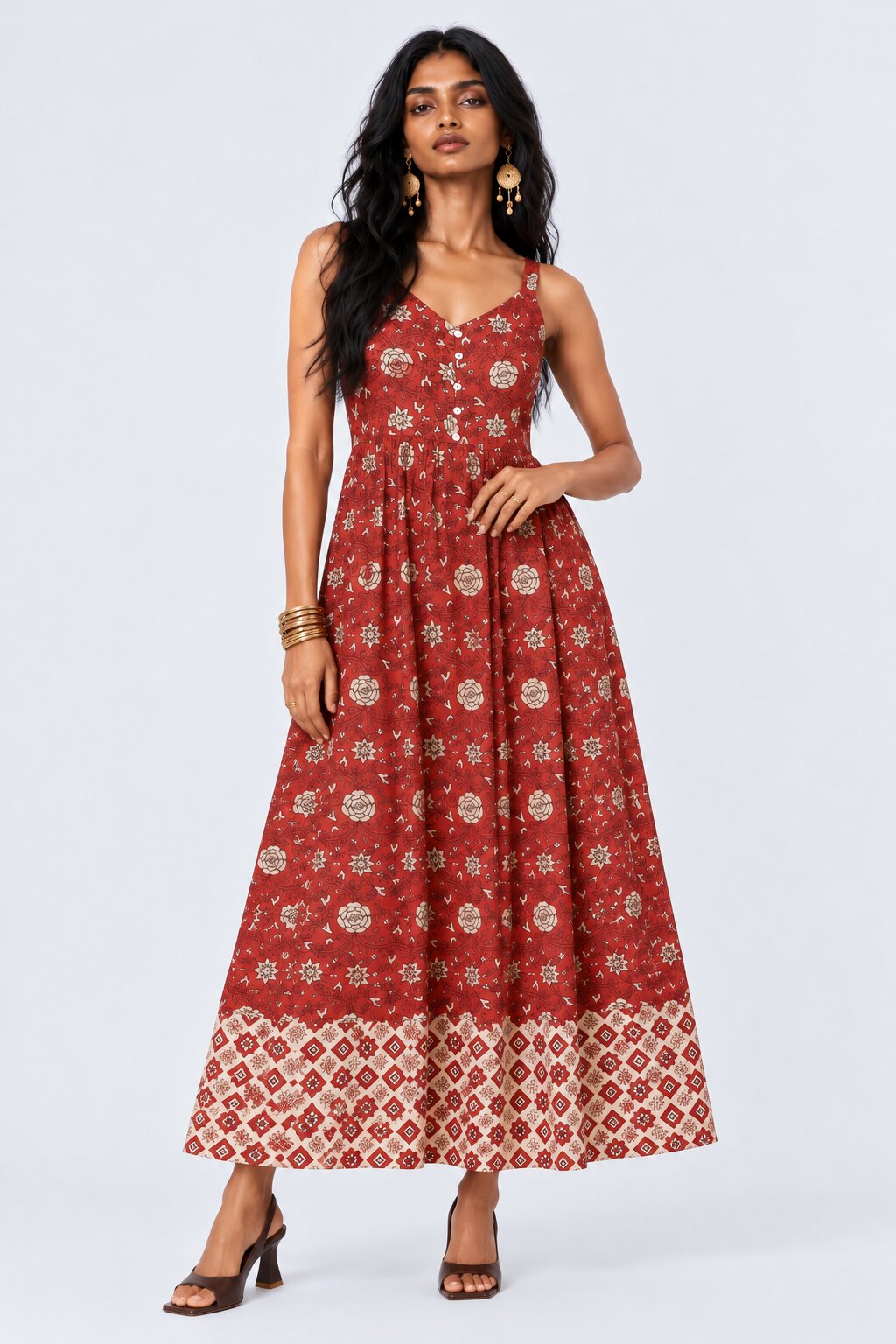 Women Rust Floral Printed Maxi Dress - Image 2