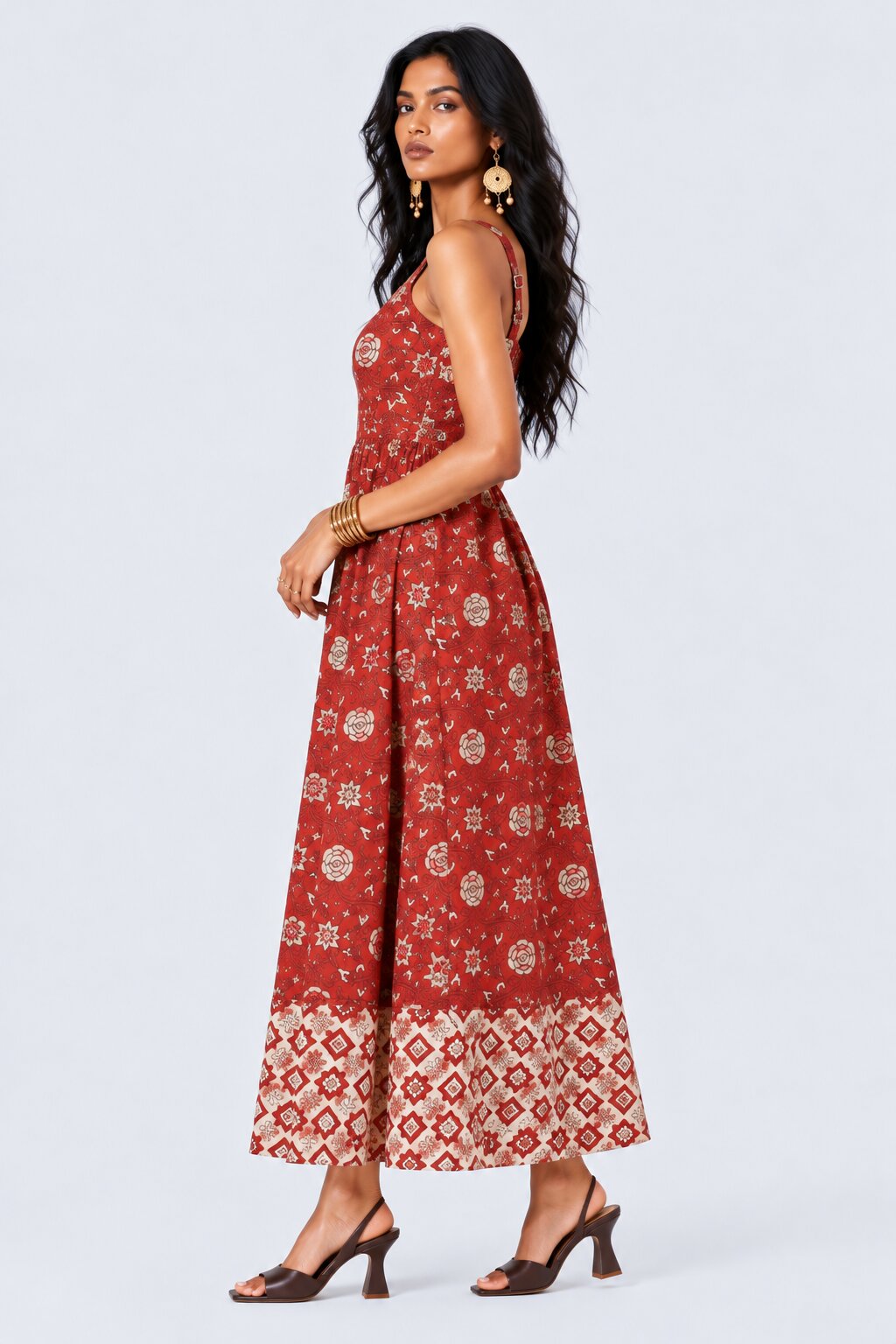 Women Rust Floral Printed Maxi Dress - Image 4