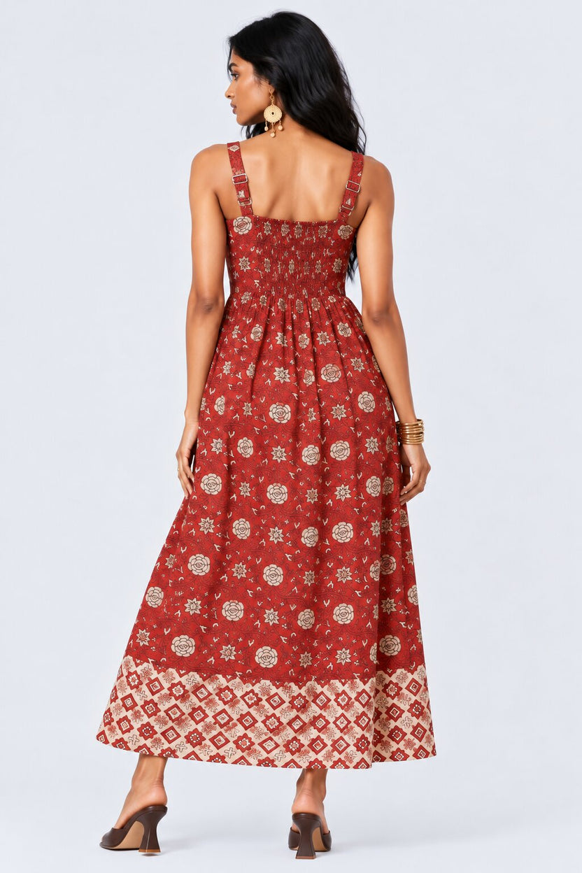 Women Rust Floral Printed Maxi Dress - Image 5