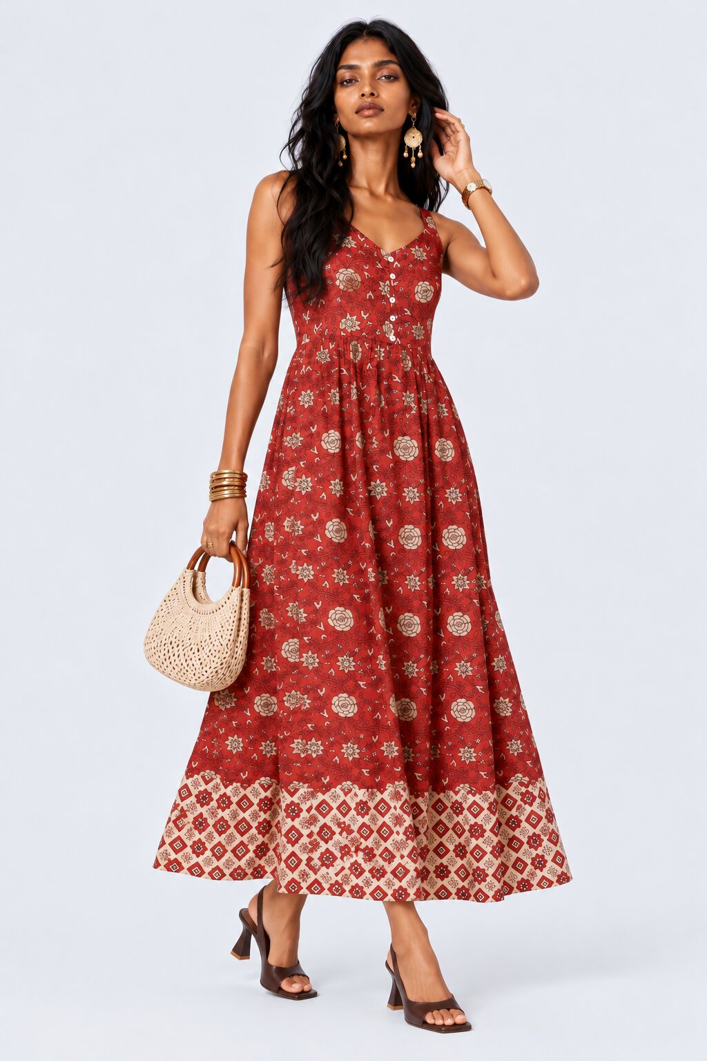 Women Rust Floral Printed Maxi Dress - Image 6