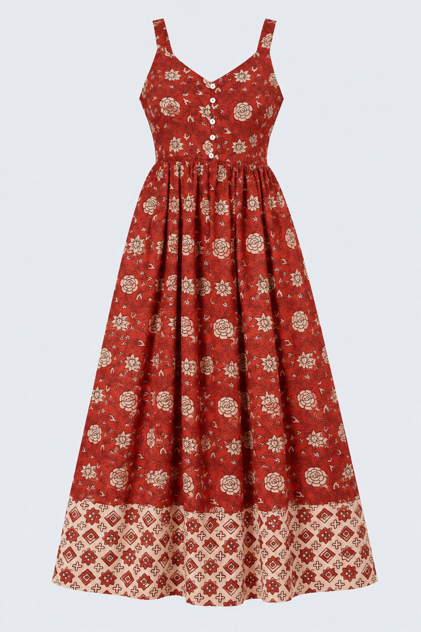 Women Rust Floral Printed Maxi Dress - Image 7