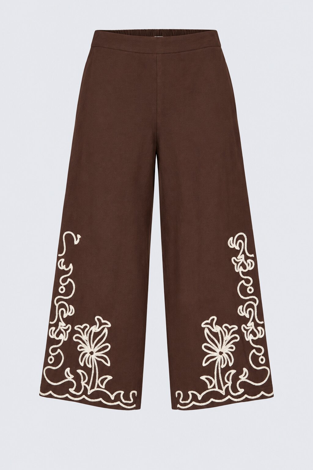 Womens Floral Brown Embroidered Wide Leg Pant - Image 7