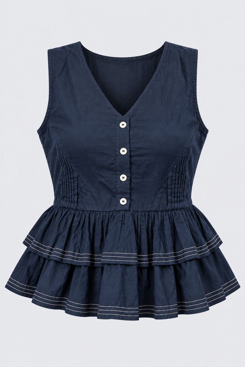 Womens Solid Navy Peplum Top - Image 7