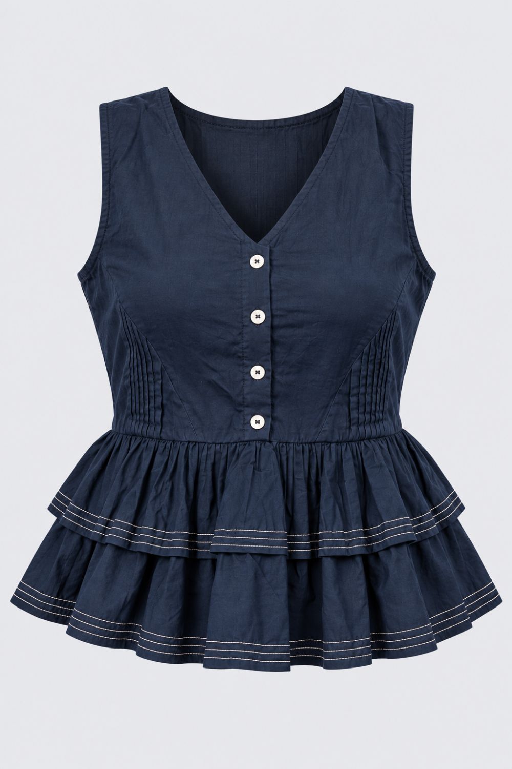 Womens Solid Navy Peplum Top - Image 7