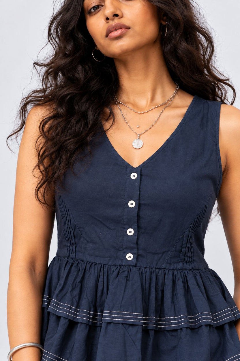 Womens Solid Navy Peplum Top - Image 8